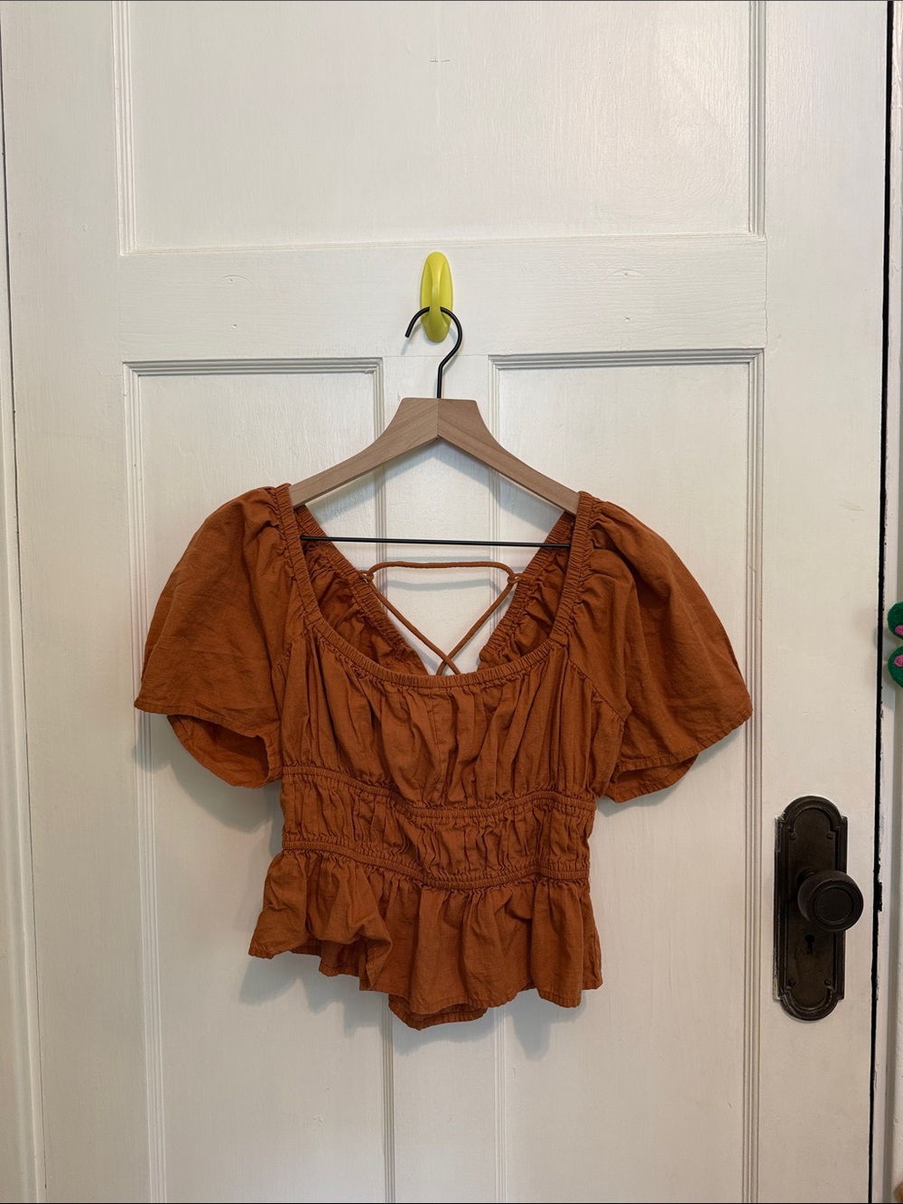 Free People Burnt orange lace up open back top